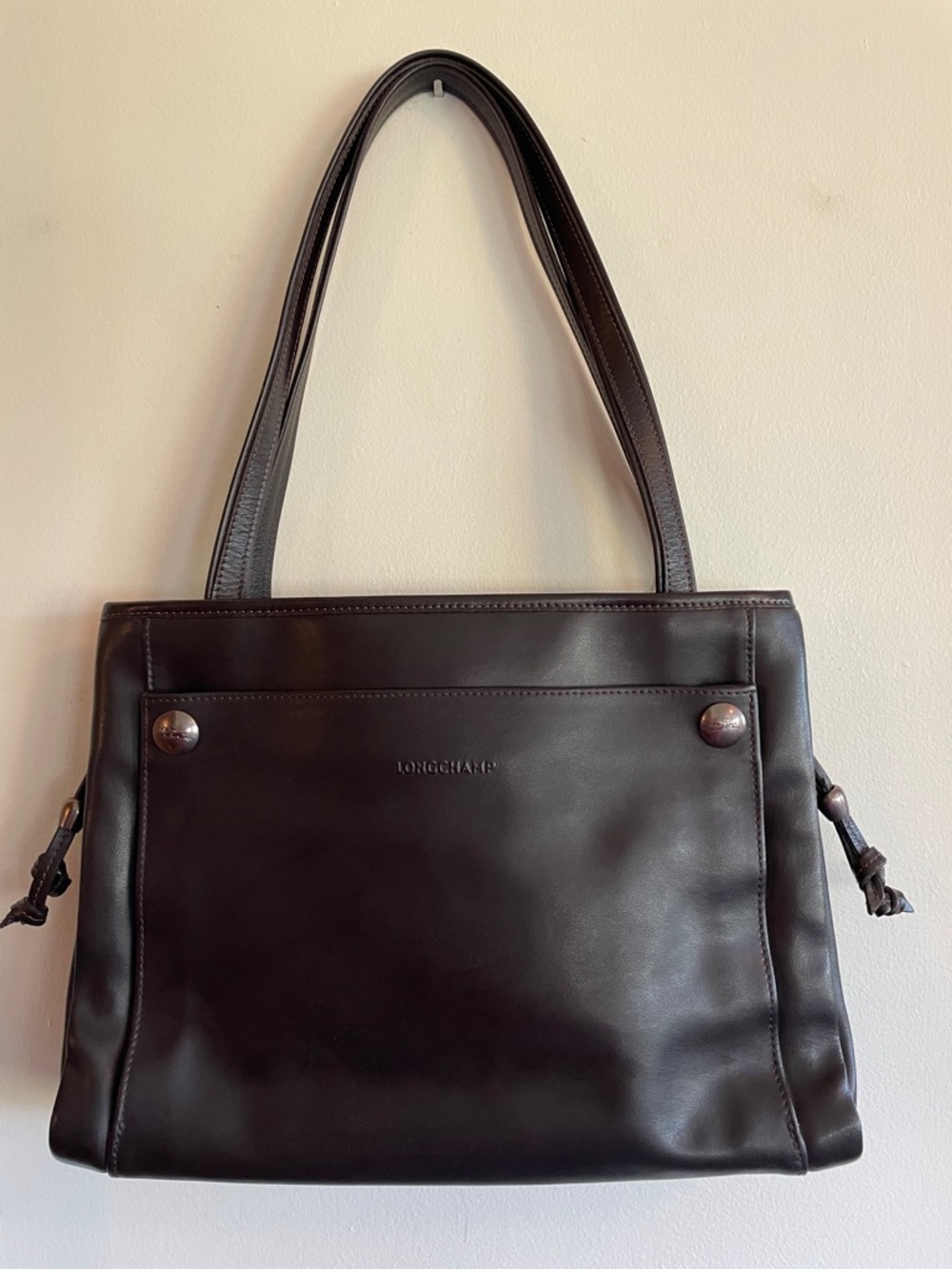 LONGCHAMP Galatee Chocolate Brown Leather Shoulder Bag - Picture 3 of 16